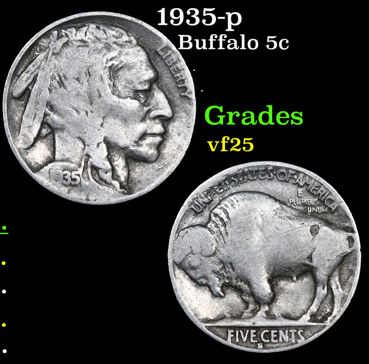 1935-p Buffalo Nickel 5c Grades vf+