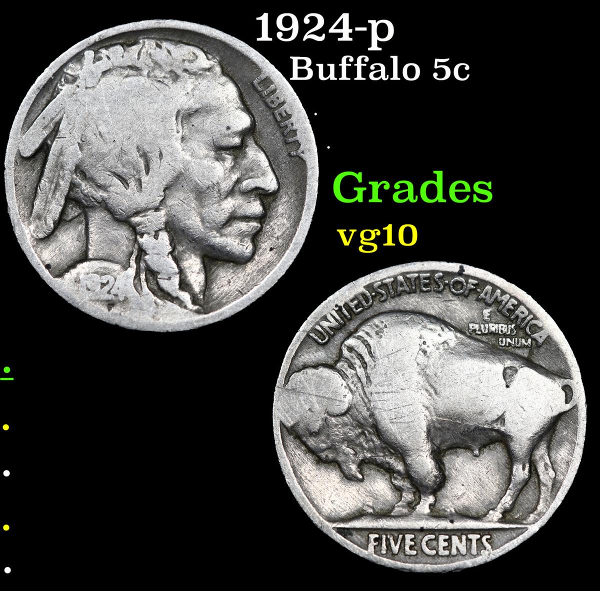 1924-p Buffalo Nickel 5c Grades vg+