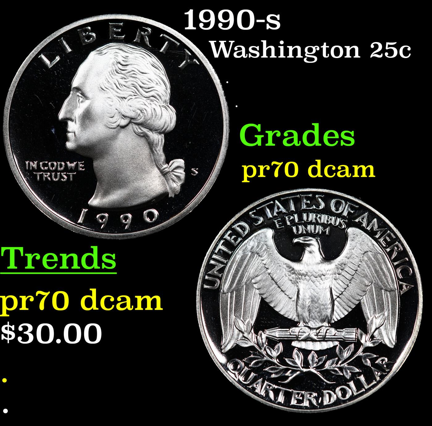 Proof 1990-s Washington Quarter 25c Grades GEM++ Proof Deep Cameo