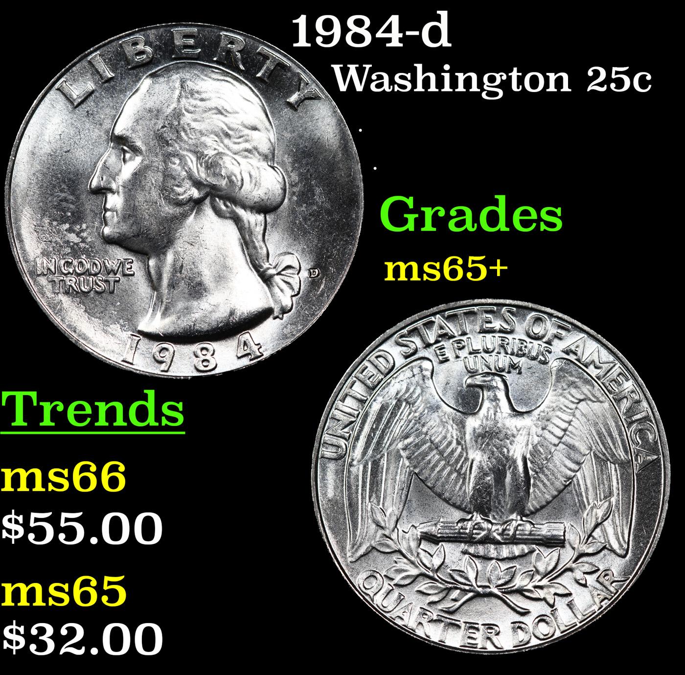 1984-d Washington Quarter 25c Grades GEM+ Unc