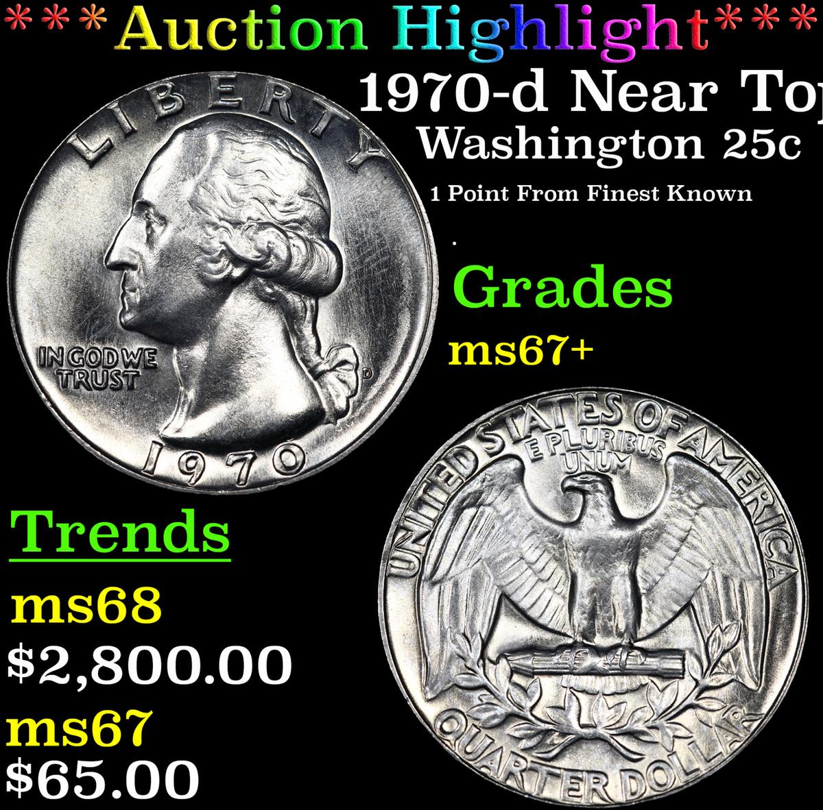 ***Auction Highlight*** 1970-d Washington Quarter Near Top Pop! 25c Graded ms67+ By SEGS (fc)