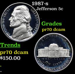 Proof 1987-s Jefferson Nickel 5c Graded pr70 dcam By SEGS