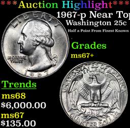 ***Auction Highlight*** 1967-p Washington Quarter Near Top Pop! 25c Graded ms67+ By SEGS (fc)