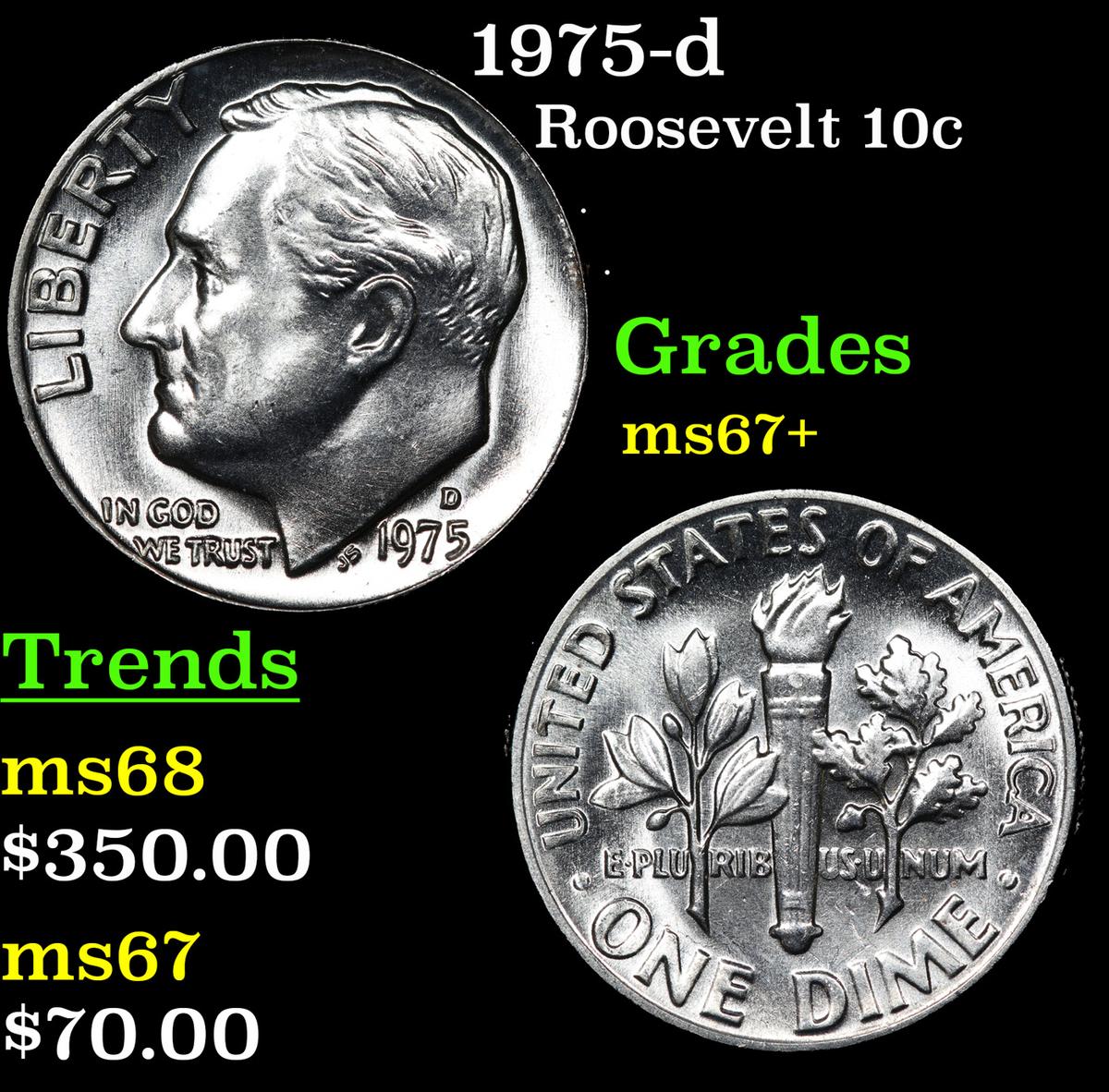 1975-d Roosevelt Dime 10c Grades Gem++ Unc