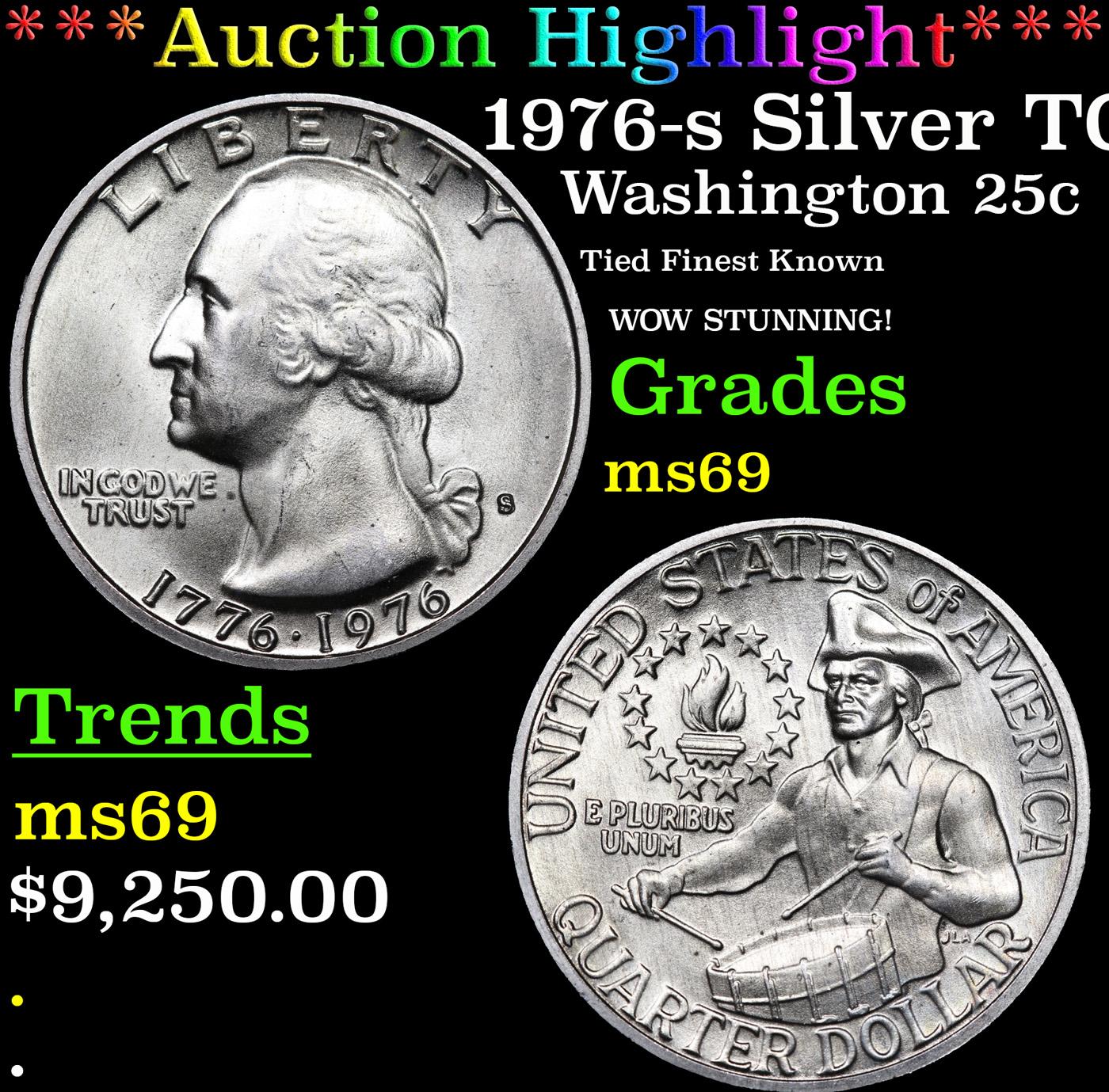 ***Auction Highlight*** 1976-s Silver Washington Quarter TOP POP! 25c Graded ms69 By SEGS (fc)