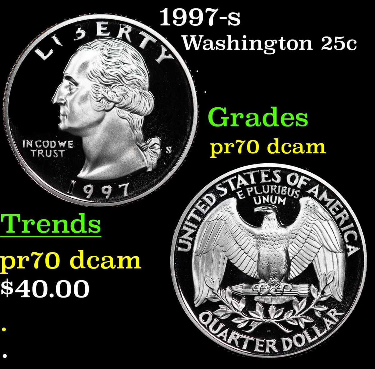 Proof 1997-s Washington Quarter 25c Grades GEM++ Proof Deep Cameo