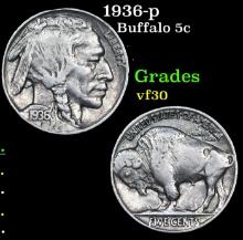 1936-p Buffalo Nickel 5c Grades vf++