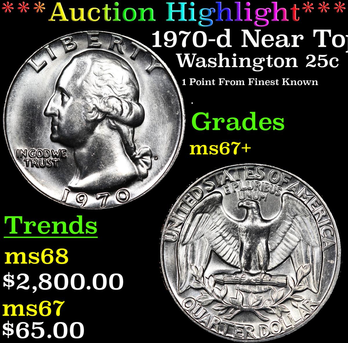 ***Auction Highlight*** 1970-d Washington Quarter Near Top Pop! 25c Graded ms67+ By SEGS (fc)