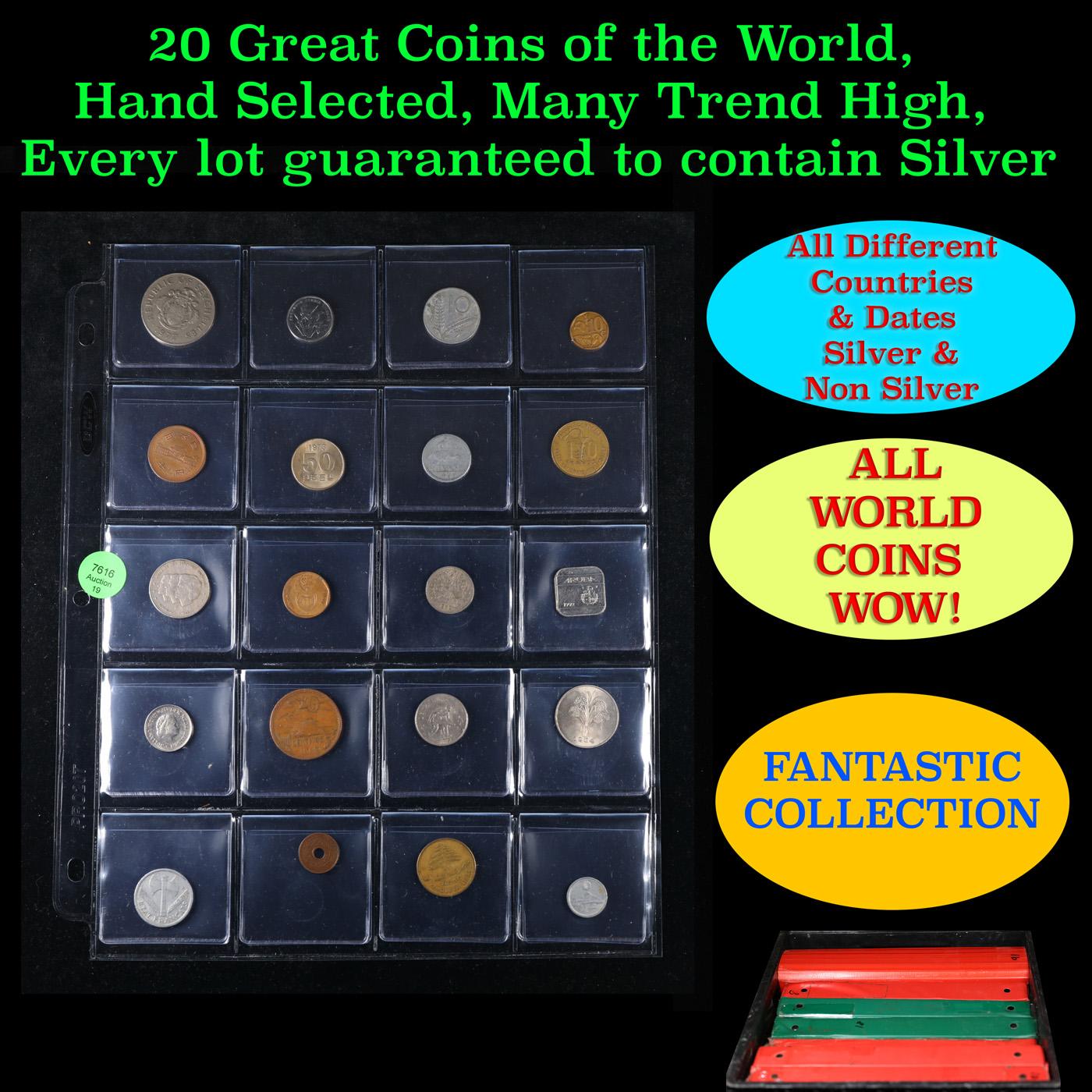 20 Great Coins of the World, hand selected, many trend high, every lot guaranteed to contain Silver.