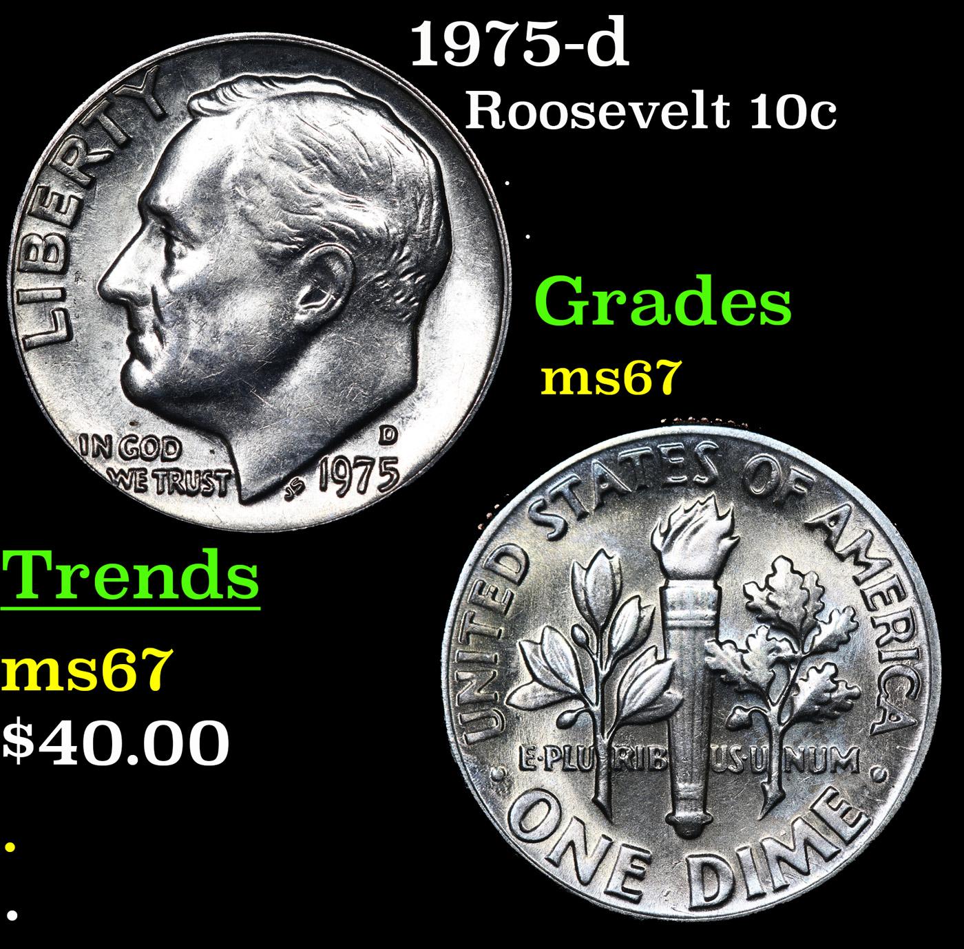 1975-d Roosevelt Dime 10c Grades GEM++ Unc