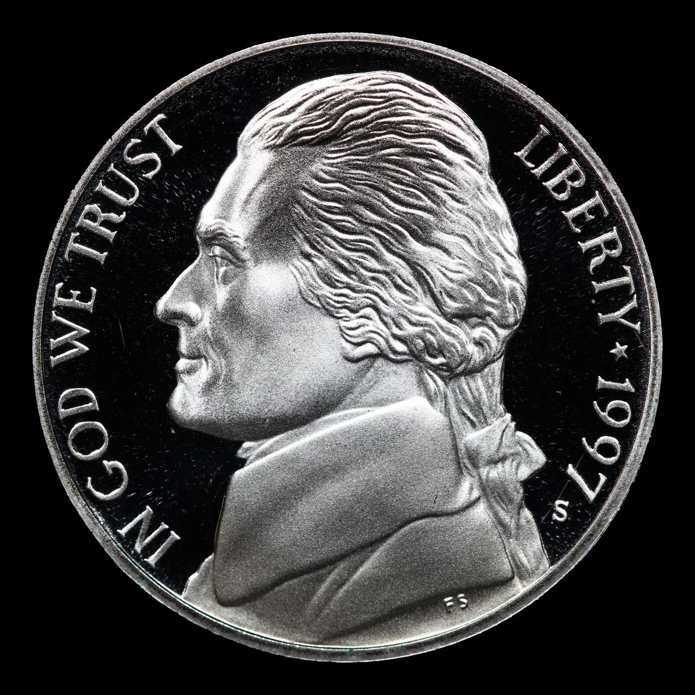 Proof 1997-s Jefferson Nickel 5c Grades GEM++ Proof Deep Cameo