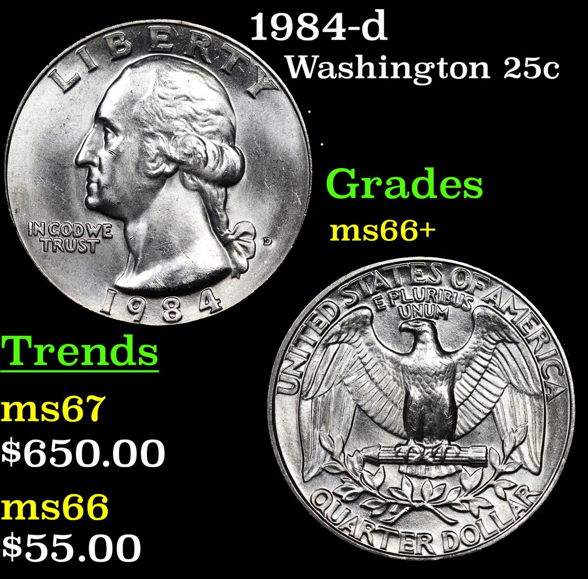 1984-d Washington Quarter 25c Grades GEM++ Unc