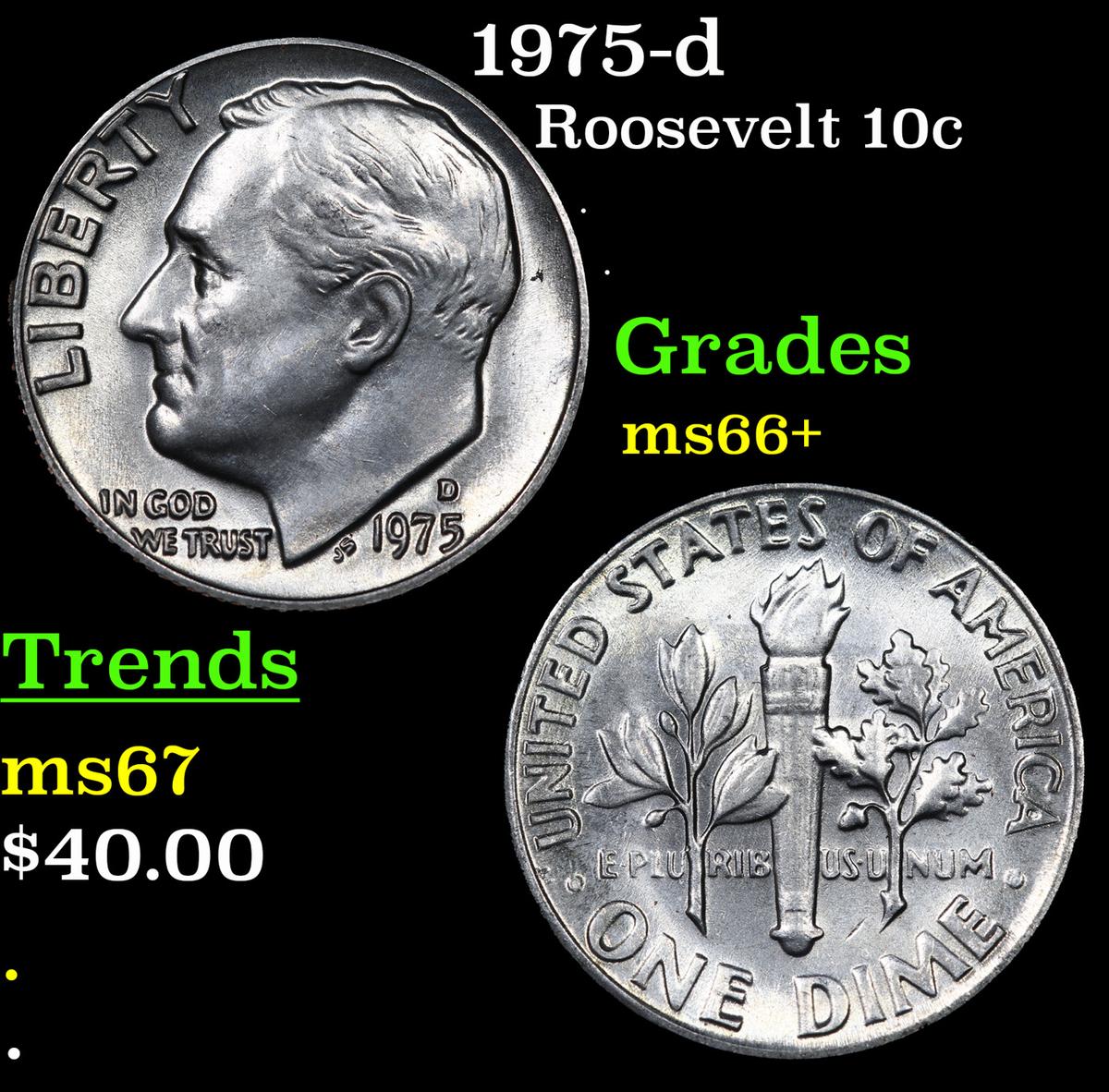 1975-d Roosevelt Dime 10c Grades GEM++ Unc