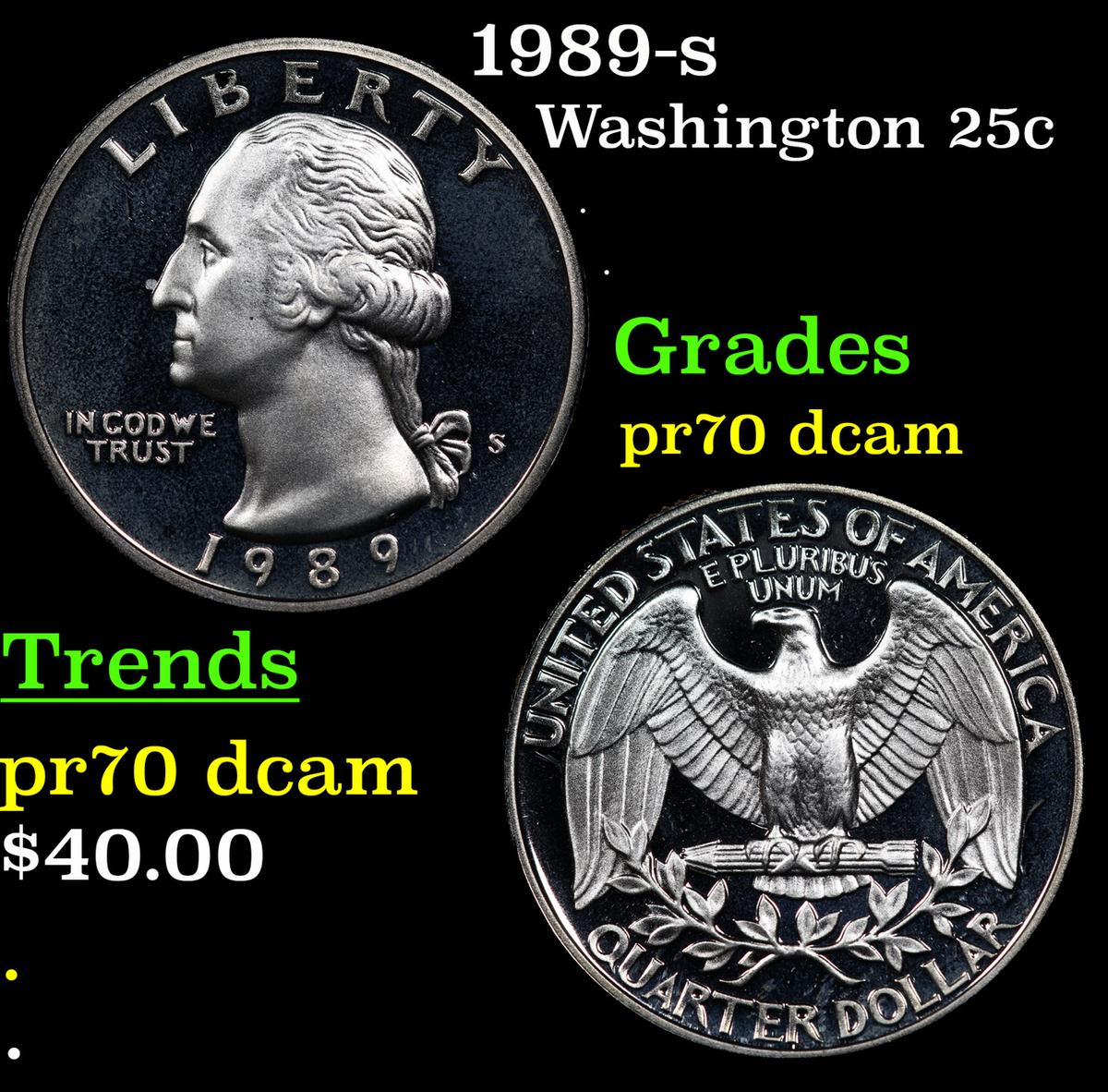 Proof 1989-s Washington Quarter 25c Grades GEM++ Proof Deep Cameo