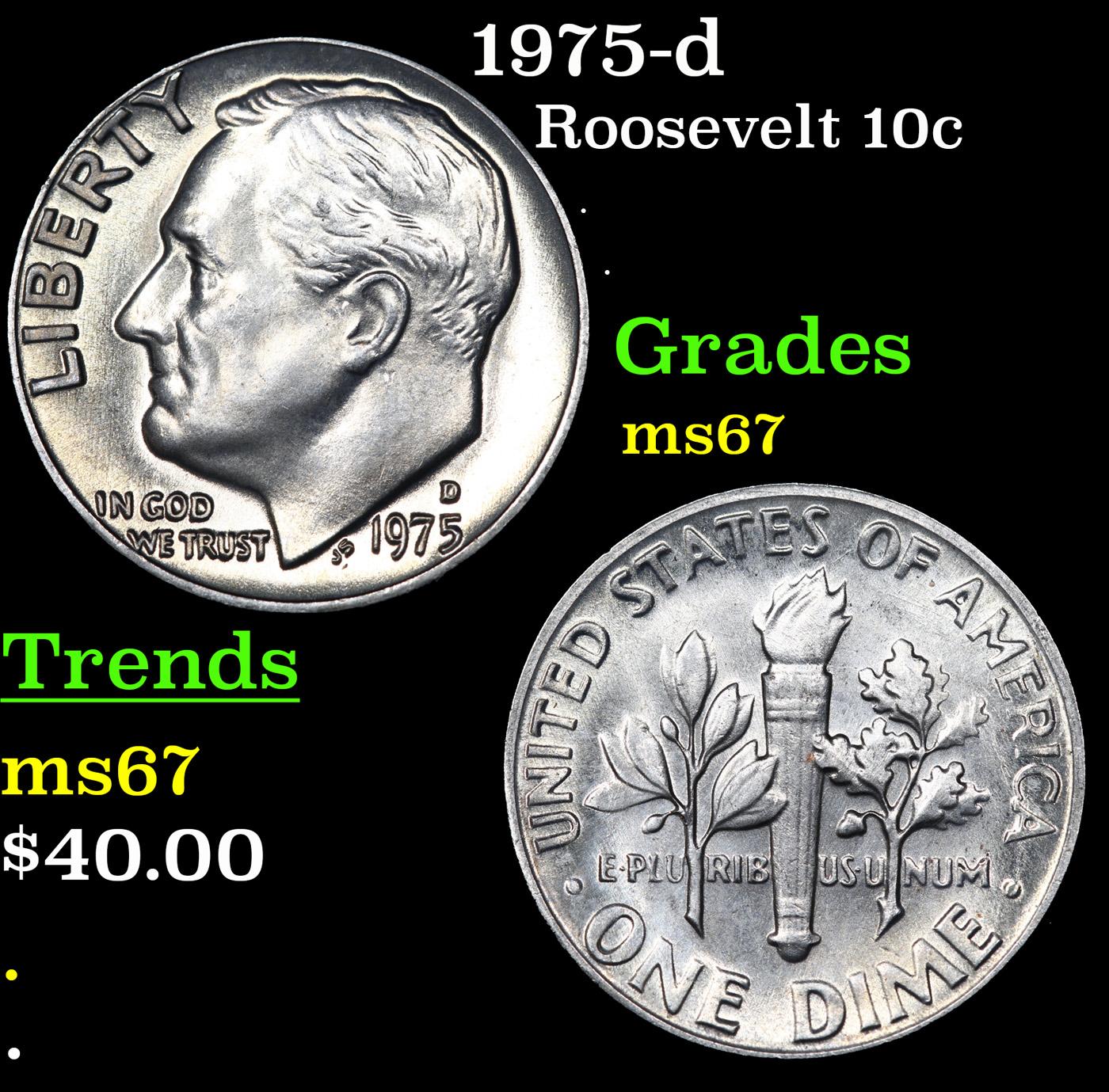 1975-d Roosevelt Dime 10c Grades GEM++ Unc