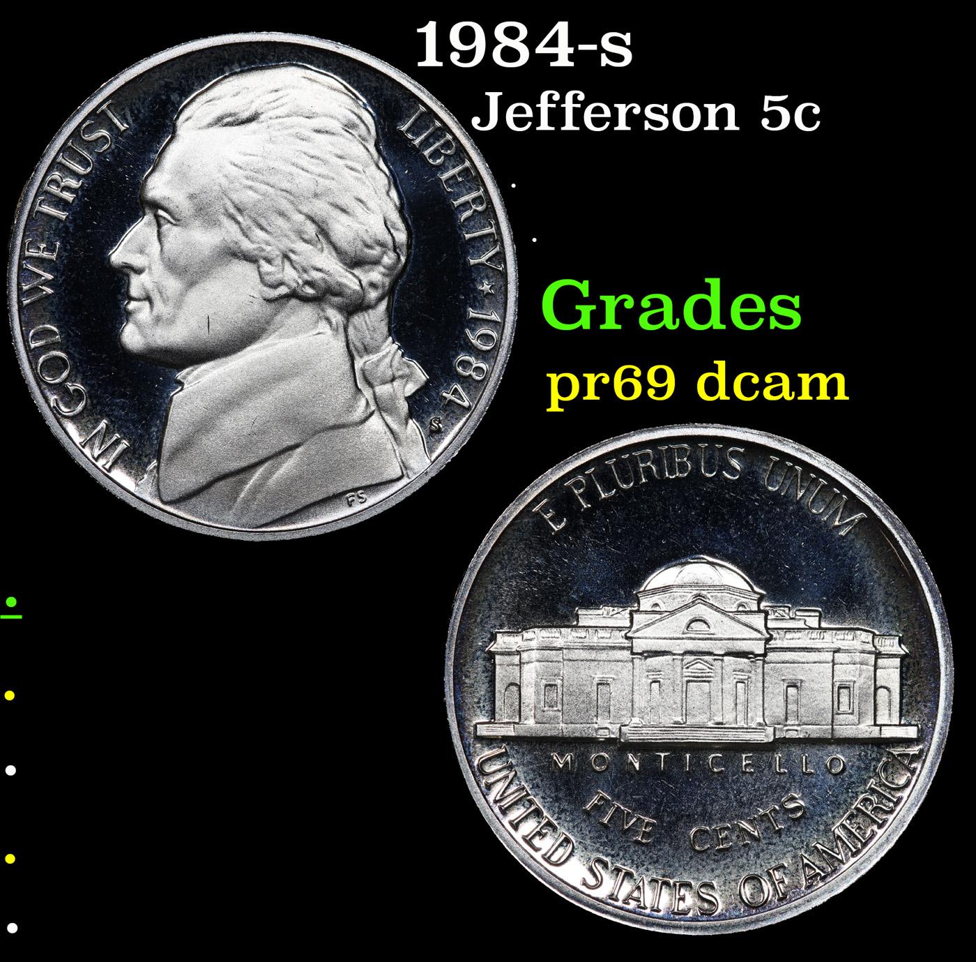 Proof 1984-s Jefferson Nickel 5c Grades GEM++ Proof Deep Cameo