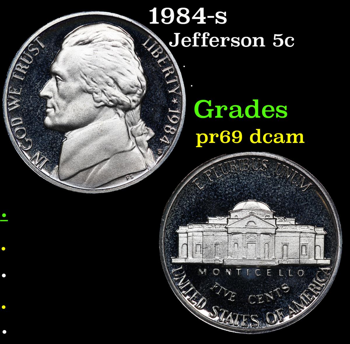Proof 1984-s Jefferson Nickel 5c Grades GEM++ Proof Deep Cameo