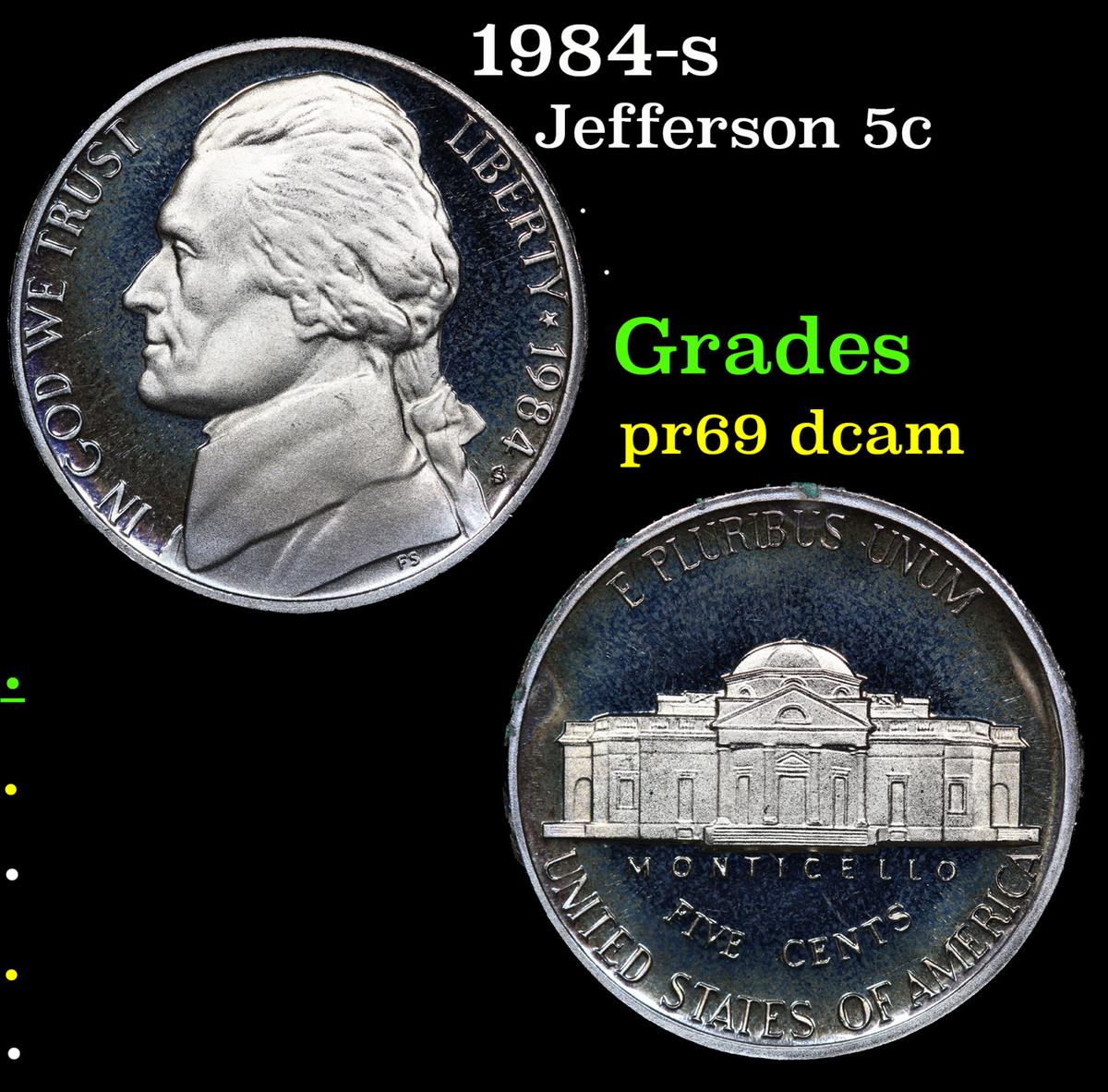 Proof 1984-s Jefferson Nickel 5c Grades GEM++ Proof Deep Cameo