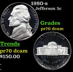 Proof 1980-s Jefferson Nickel 5c Graded pr70 dcam By SEGS