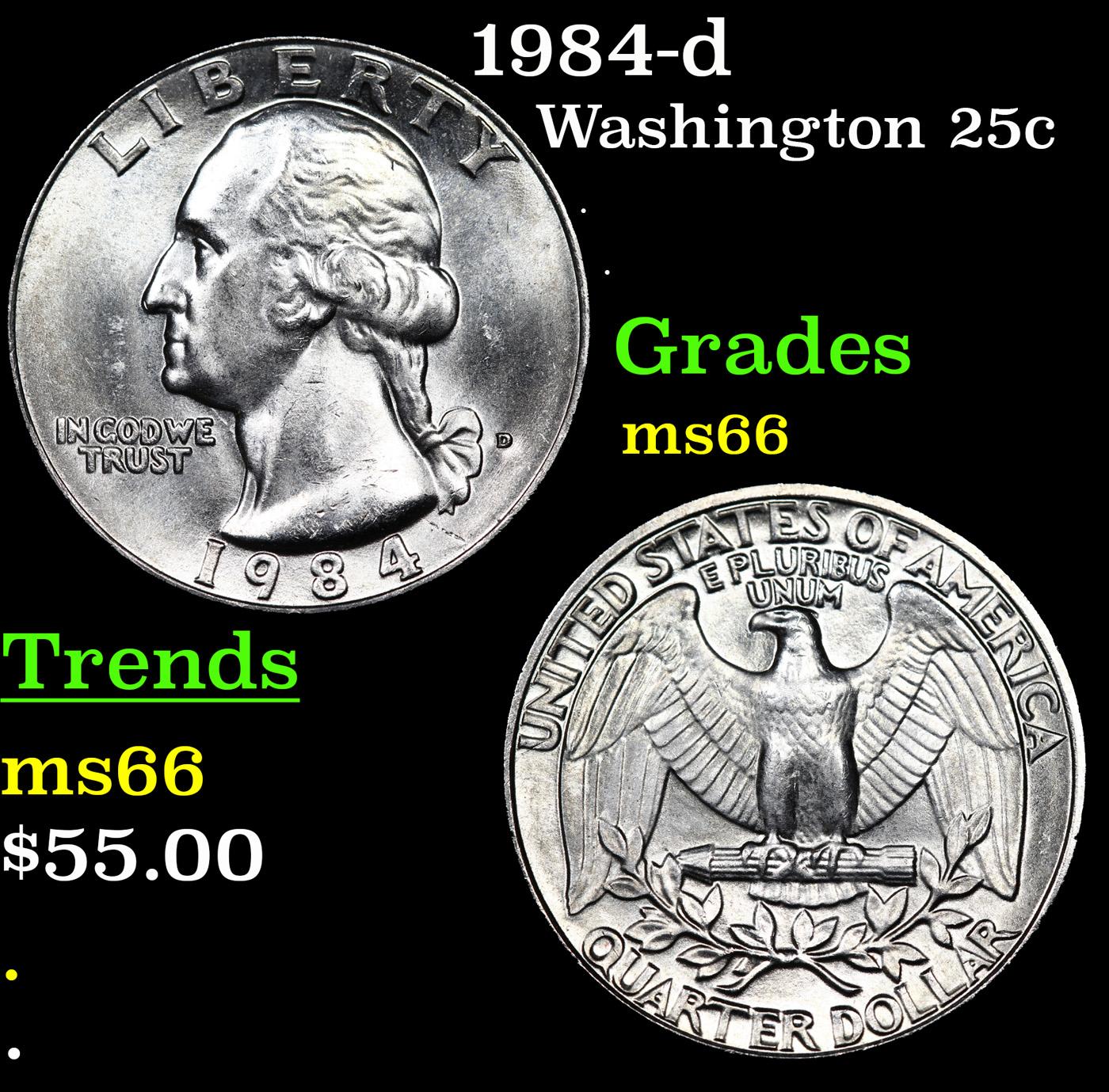 1984-d Washington Quarter 25c Grades GEM+ Unc