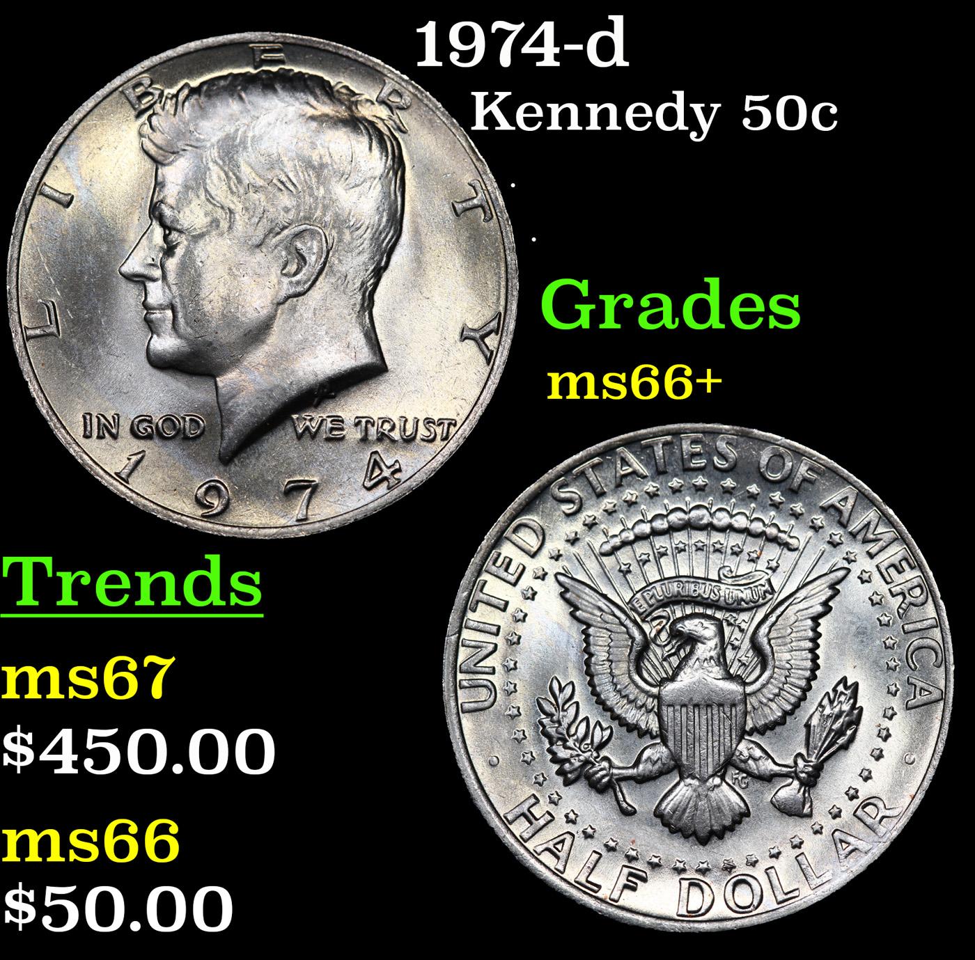 1974-d Kennedy Half Dollar 50c Grades GEM++ Unc