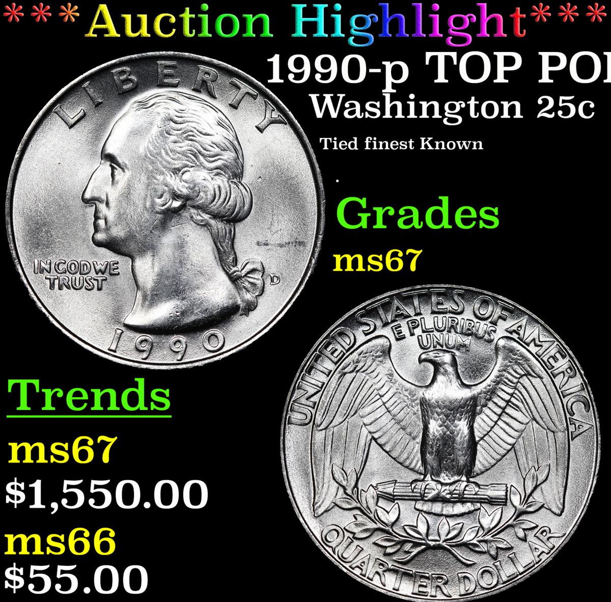 ***Auction Highlight*** 1990-p Washington Quarter TOP POP! 25c Graded ms67 By SEGS (fc)