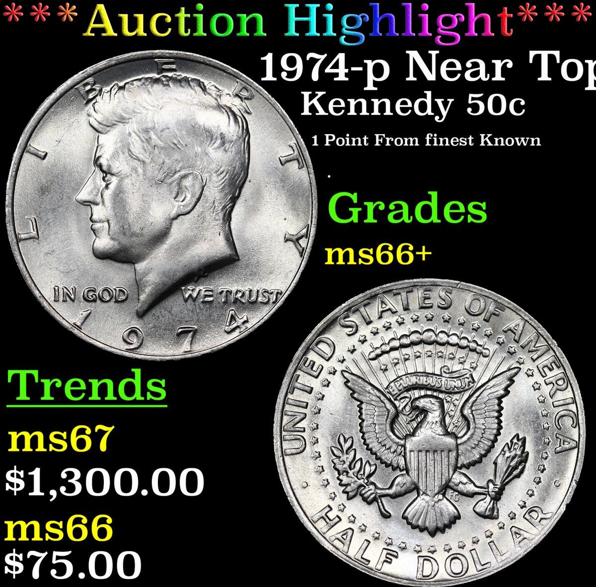 ***Auction Highlight*** 1974-p Kennedy Half Dollar Near Top Pop! 50c Graded ms66+ By SEGS (fc)
