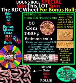 CRAZY Penny Wheel Buy THIS 1980-p solid Red BU Lincoln 1c roll & get 1-10 BU Red rolls FREE WOW