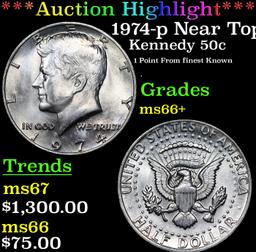 ***Auction Highlight*** 1974-p Kennedy Half Dollar Near Top Pop! 50c Graded ms66+ By SEGS (fc)