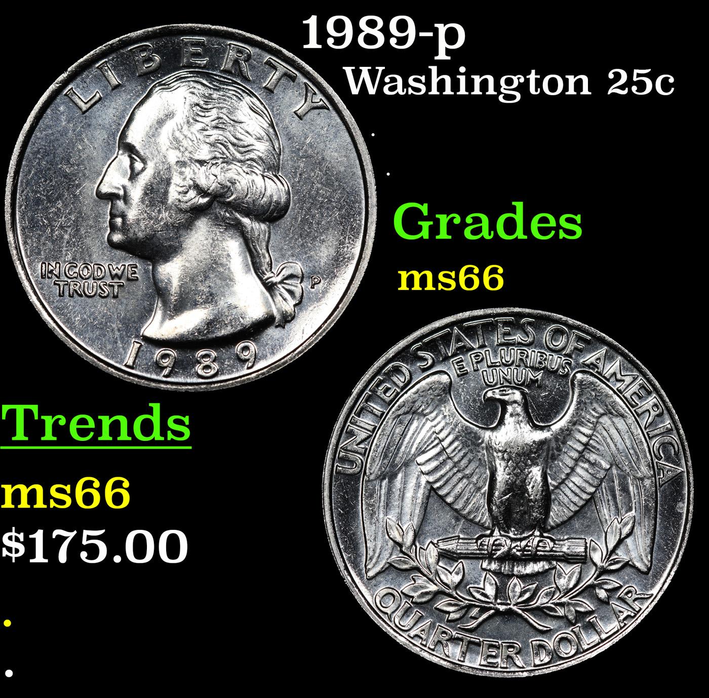 1989-p Washington Quarter 25c Grades GEM+ Unc