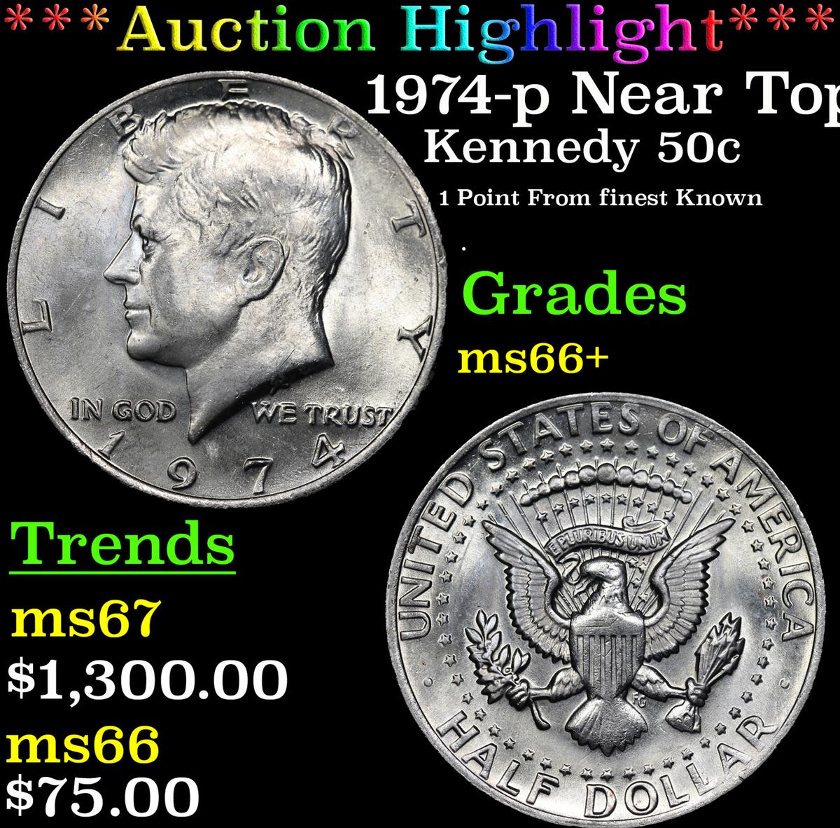 ***Auction Highlight*** 1974-p Kennedy Half Dollar Near Top Pop! 50c Graded ms66+ By SEGS (fc)