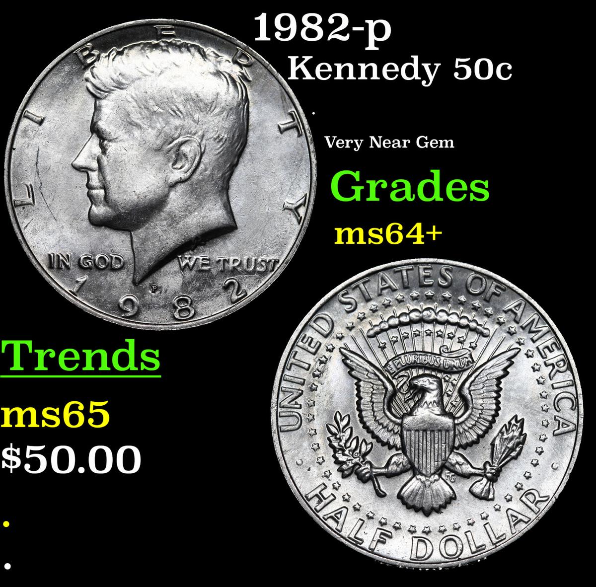 1982-p Kennedy Half Dollar 50c Grades Choice+ Unc