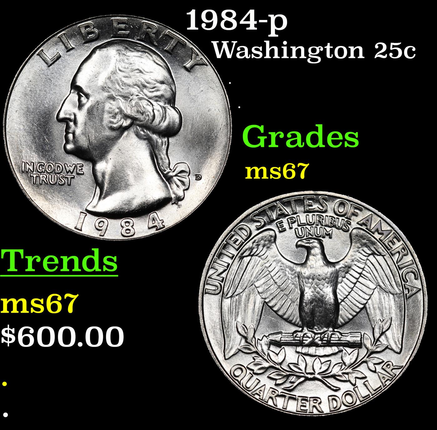 1984-p Washington Quarter 25c Grades GEM++ Unc