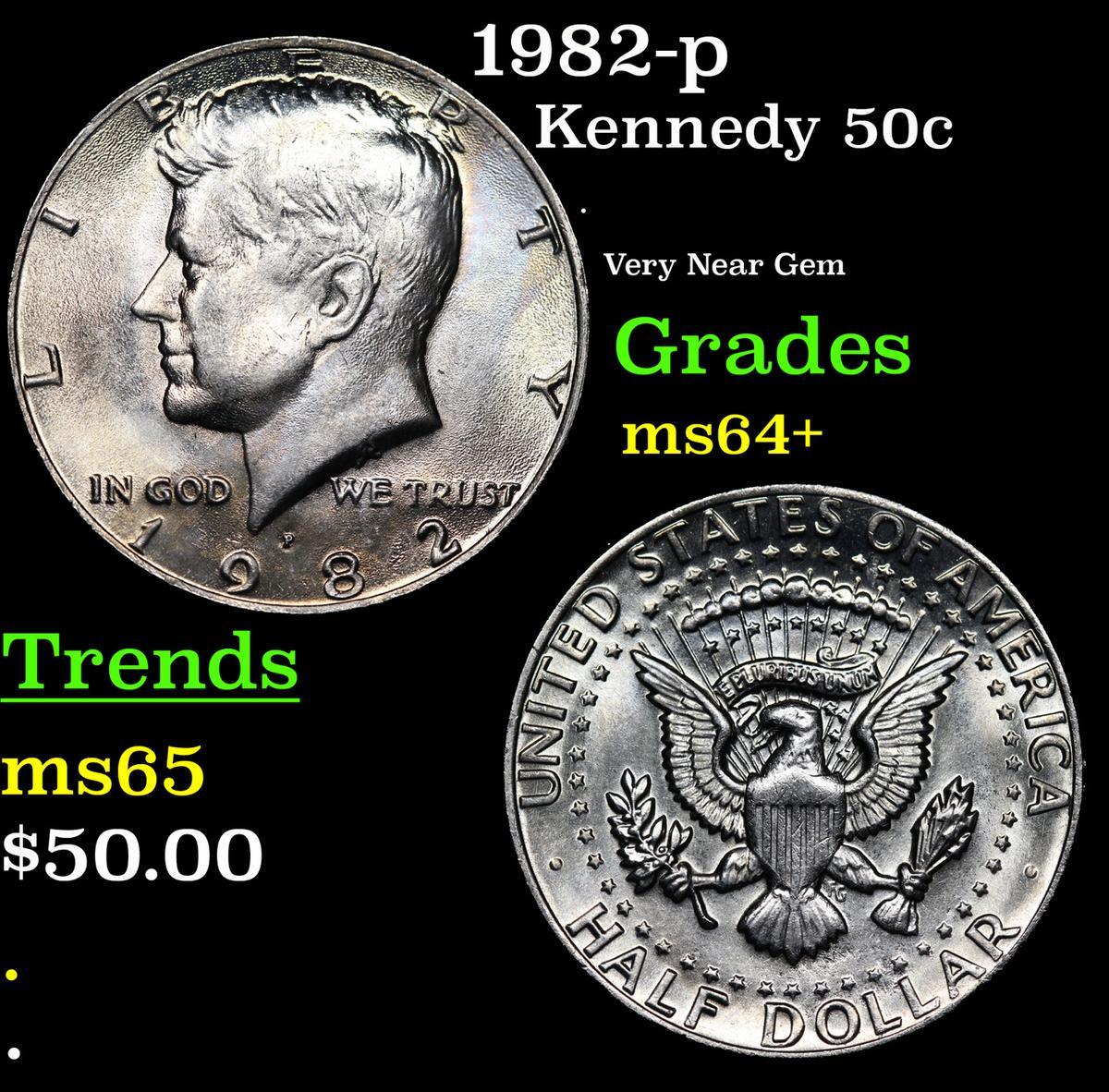 1982-p Kennedy Half Dollar 50c Grades Choice+ Unc