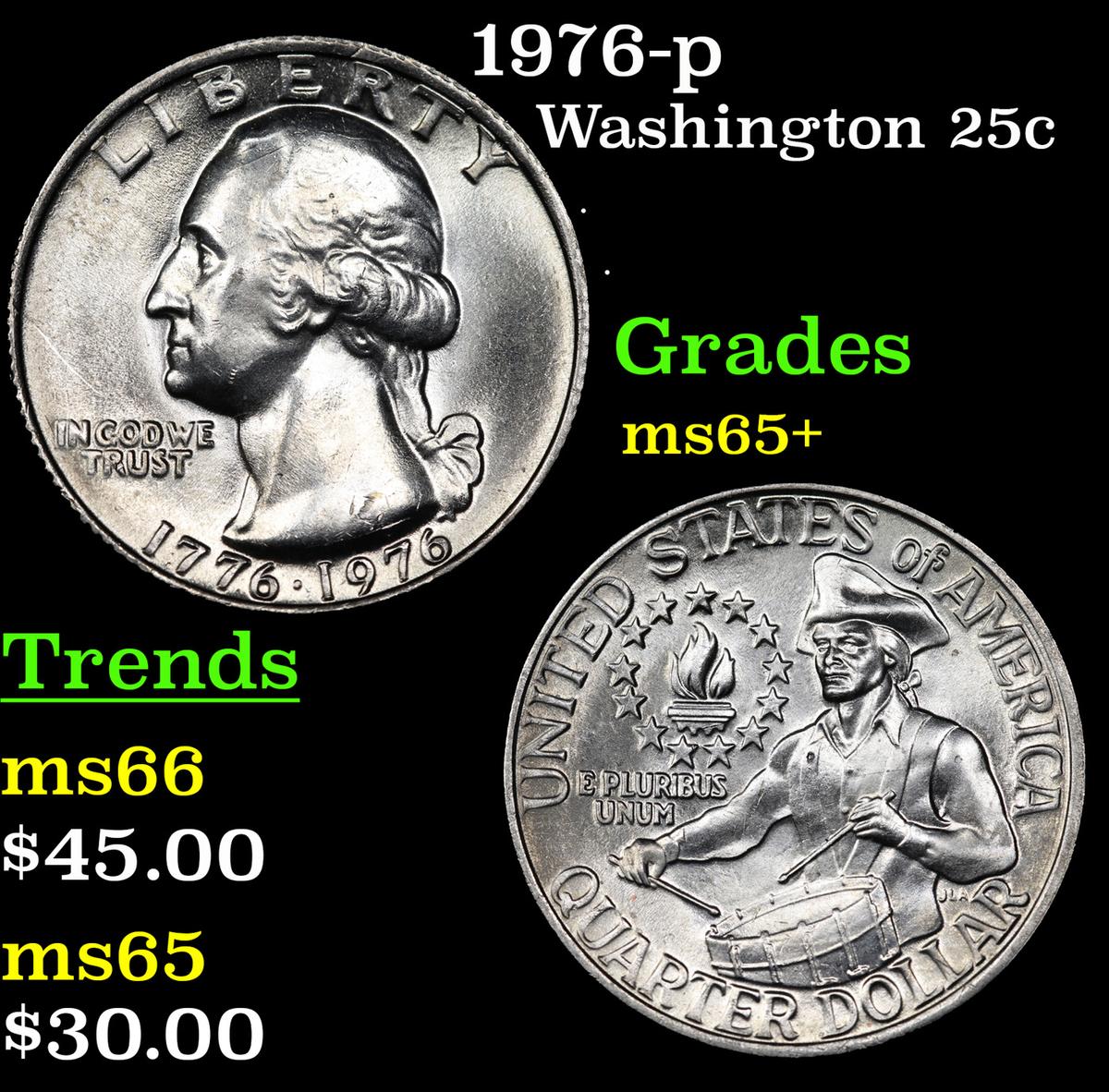 1976-p Washington Quarter 25c Grades GEM+ Unc