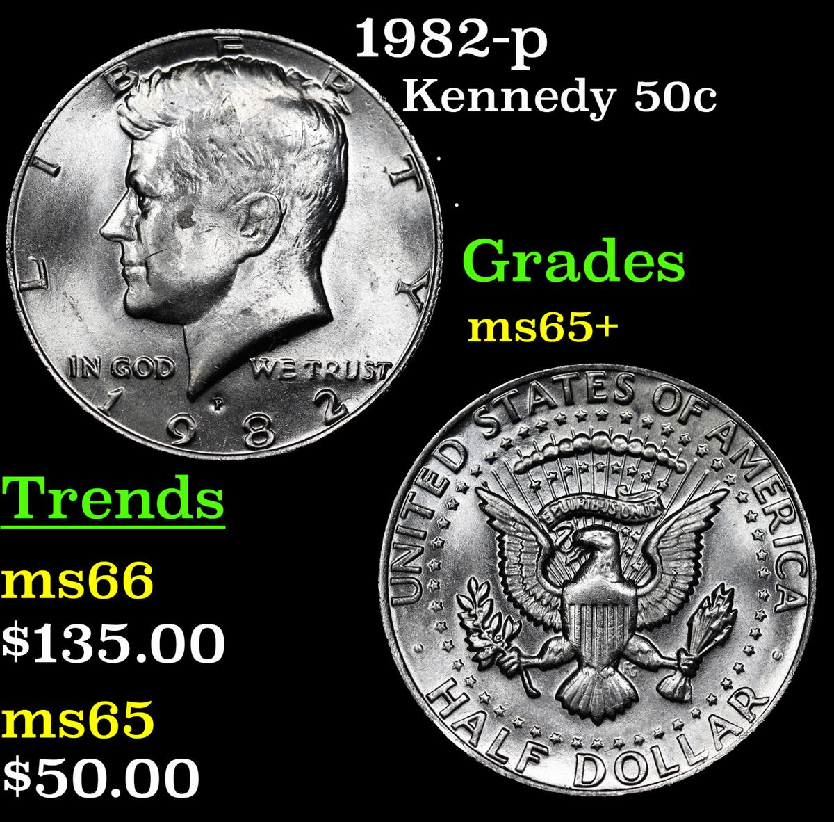 1982-p Kennedy Half Dollar 50c Grades GEM+ Unc