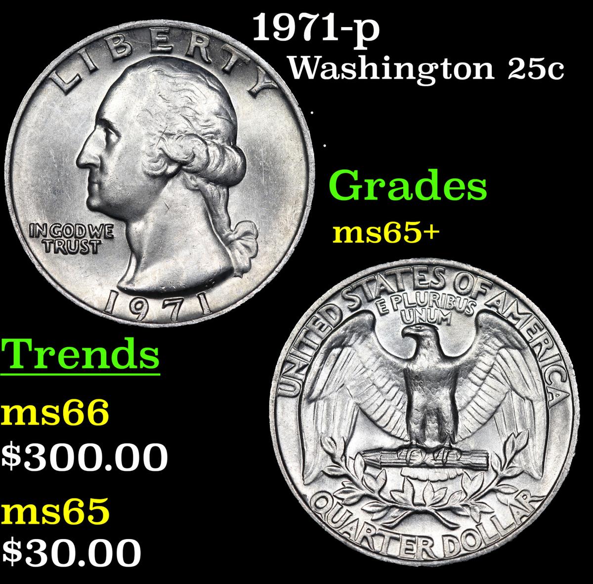 1971-p Washington Quarter 25c Grades GEM+ Unc