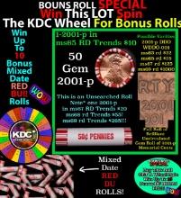 1-10 FREE BU RED Penny rolls with win of this 2001-p SOLID RED BU Lincoln 1c roll incredibly FUN whe