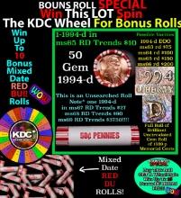 1-10 FREE BU RED Penny rolls with win of this 1994-d SOLID RED BU Lincoln 1c roll incredibly FUN whe