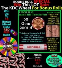 CRAZY Penny Wheel Buy THIS 2001-d solid Red BU Lincoln 1c roll & get 1-10 BU Red rolls FREE WOW