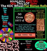 1-10 FREE BU RED Penny rolls with win of this 1977-d SOLID RED BU Lincoln 1c roll incredibly FUN whe