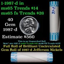 BU Shotgun Jefferson 5c roll, 1987-d 40 pcs Bank $2 Nickel Wrapper