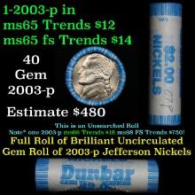 BU Shotgun Jefferson 5c roll, 2003-p 40 pcs Dunbar $2 Nickel Wrapper