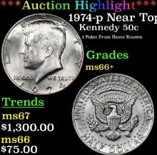 ***Auction Highlight*** 1974-p Kennedy Half Dollar Near Top Pop! 50c Graded ms66+ By SEGS (fc)