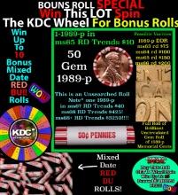 1-10 FREE BU RED Penny rolls with win of this 1989-p SOLID RED BU Lincoln 1c roll incredibly FUN whe