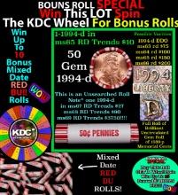 1-10 FREE BU RED Penny rolls with win of this 1994-d SOLID RED BU Lincoln 1c roll incredibly FUN whe