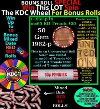 1-10 FREE BU RED Penny rolls with win of this 1962-p SOLID RED BU Lincoln 1c roll incredibly FUN whe