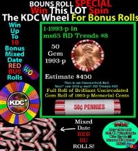 1-10 FREE BU RED Penny rolls with win of this 1993-p SOLID RED BU Lincoln 1c roll incredibly FUN whe