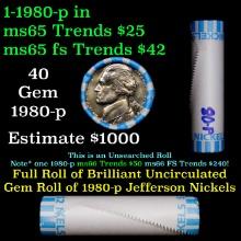 BU Shotgun Jefferson 5c roll, 1980-p 40 pcs Bank $2 Nickel Wrapper