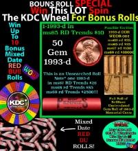 1-10 FREE BU RED Penny rolls with win of this 1993-d SOLID RED BU Lincoln 1c roll incredibly FUN whe